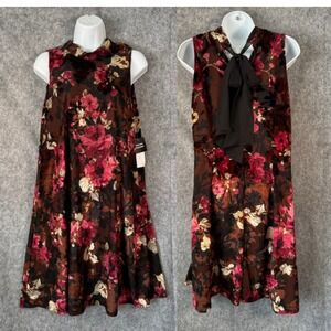 Crushed‎ Velvet Floral Sleeveless Shift Dress Mock Neck Boho Romantic Sz Medium